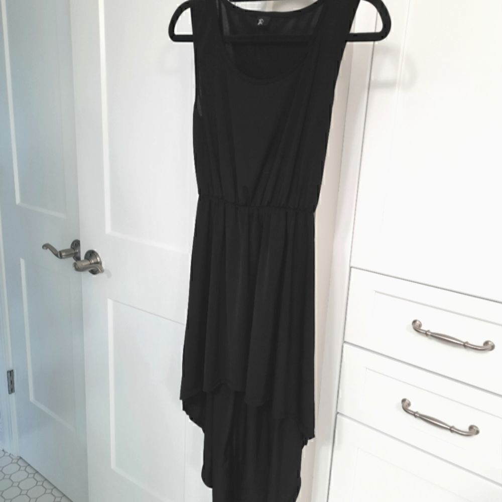 High Low Grecian Dress Black Sleeveless Scoopneck